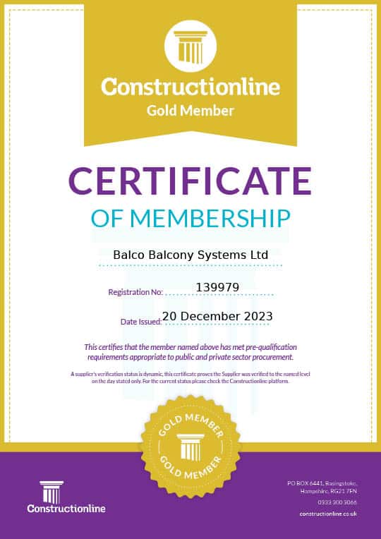 Balco Balcony Systems Ltd - ConstructionLine Gold Certification